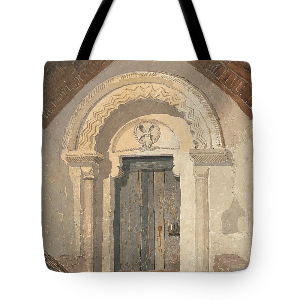 John Sell Cotman Tote Bag featuring the painting Norman Doorway, Tottenhill Church, Norfolk by John Sell Cotman