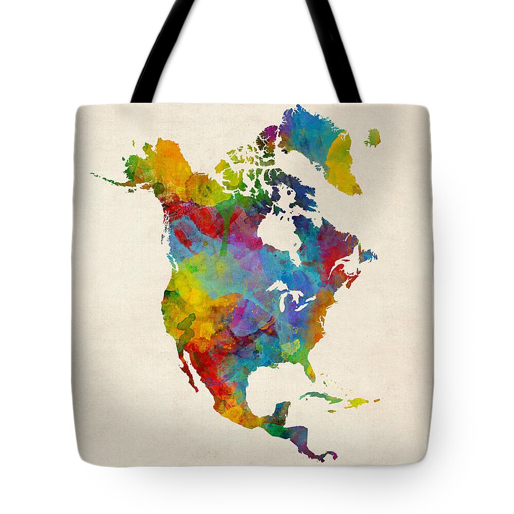 North America Tote Bag featuring the digital art North America Continent Watercolor Map by Michael Tompsett