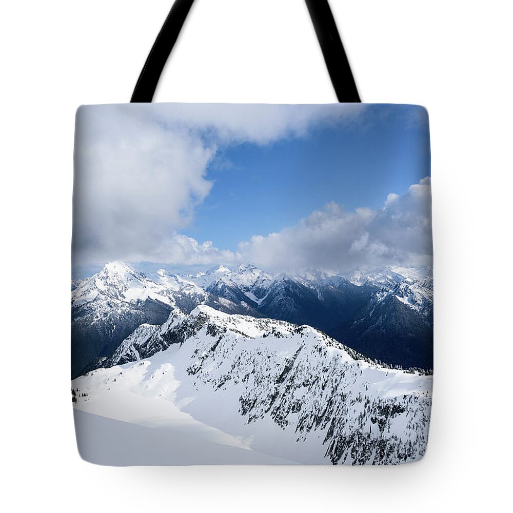 Mountains Tote Bag featuring the digital art North Cascade Mountains by Michael Lee