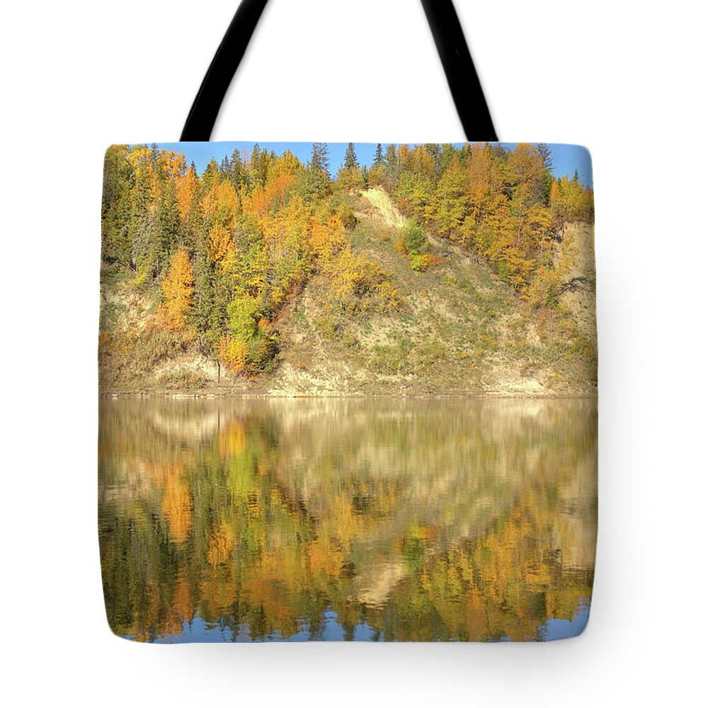 Autumn Tote Bag featuring the photograph North Saskatchewan River Reflections by Jim Sauchyn