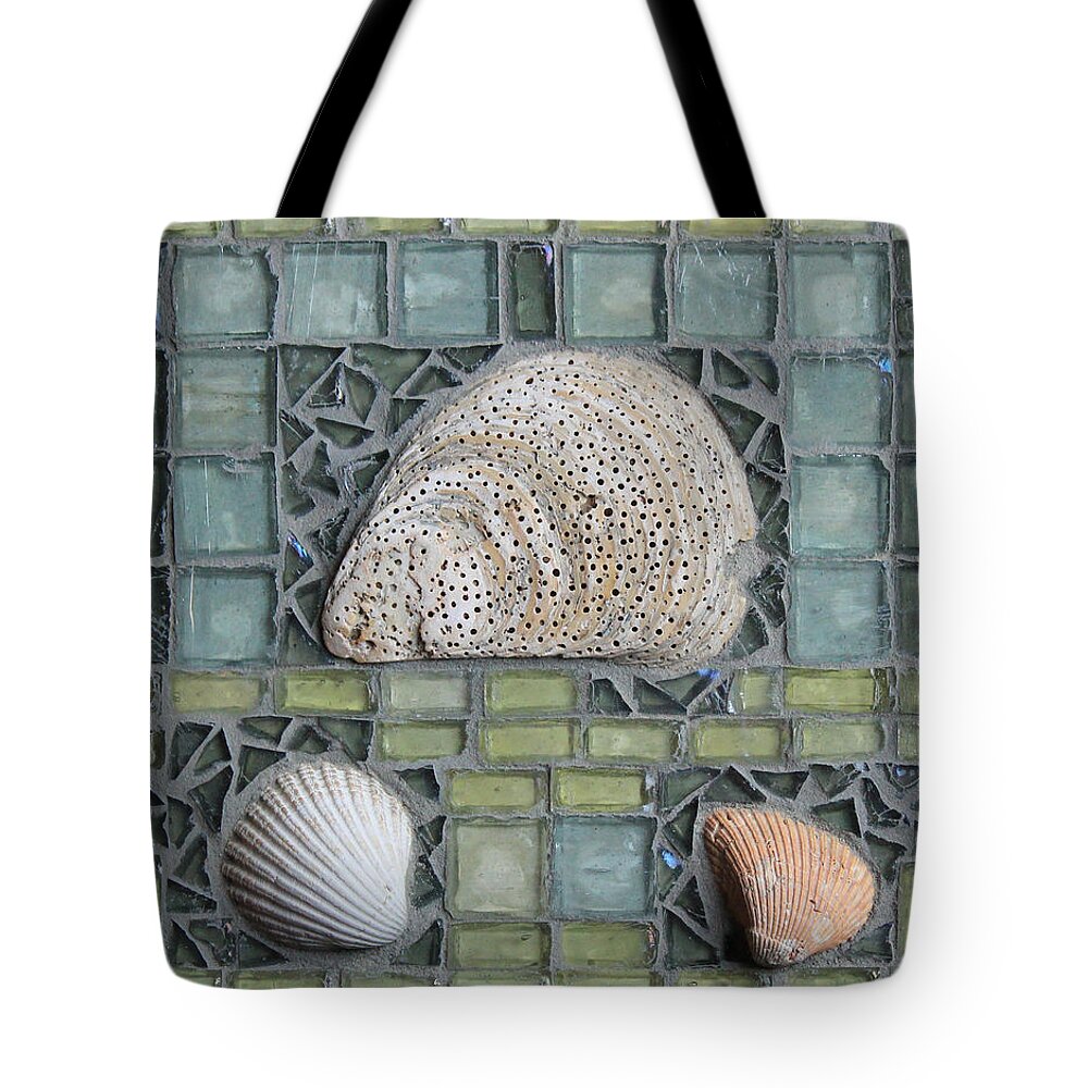 Mosaic Tote Bag featuring the mixed media North Sea Shells by Annekathrin Hansen