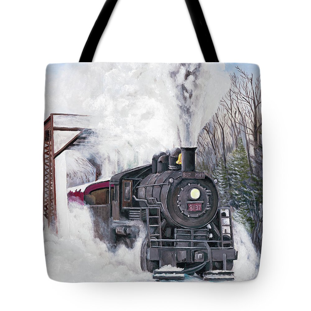 Train Tote Bag featuring the painting Northbound at 35 Below by Joe Baltich