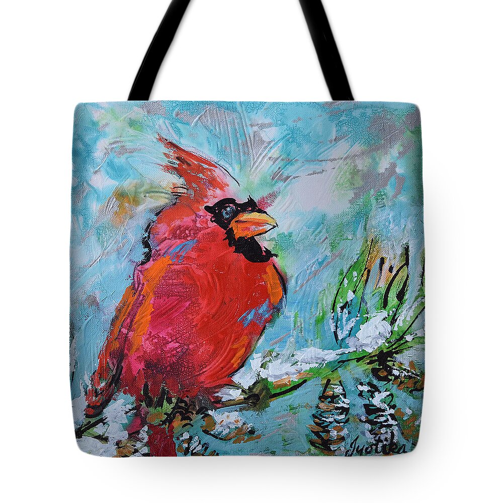 Cardinal Tote Bag featuring the painting Northern Cardinal by Jyotika Shroff