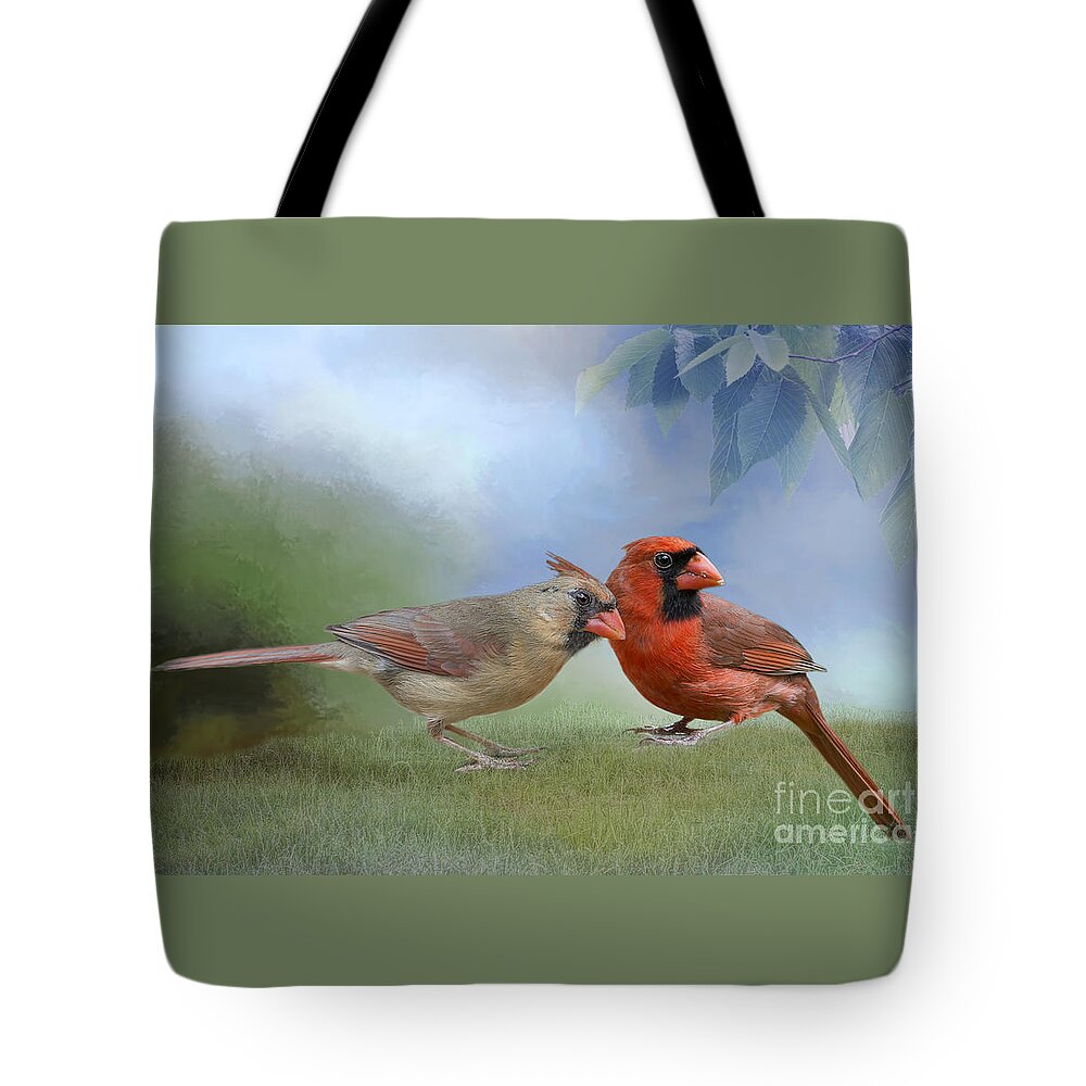 Northern Cardinals Tote Bag featuring the photograph Northern Cardinals on a Spring Day by Bonnie Barry