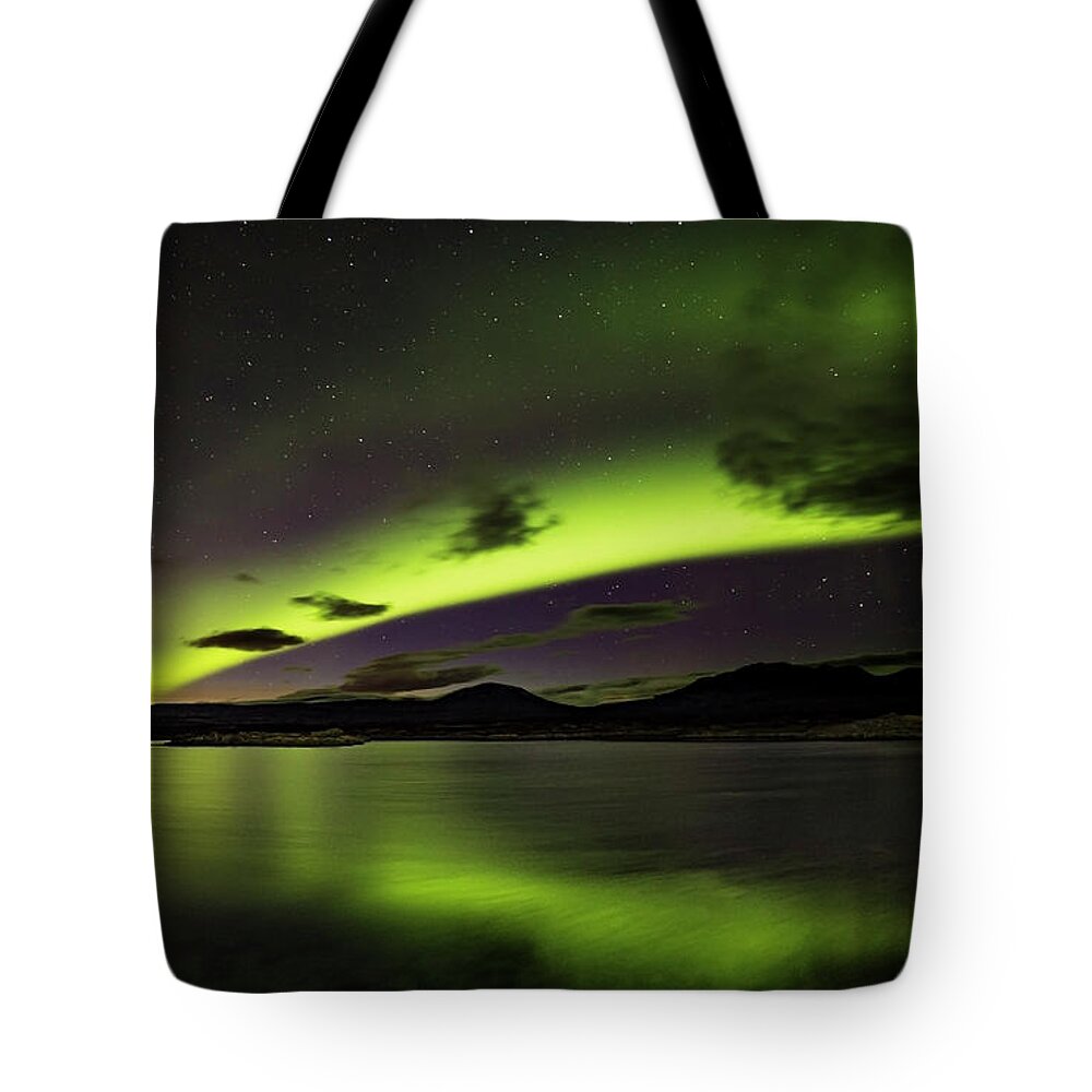 29.09.16 Tote Bag featuring the photograph Northern Lights Over Thingvallavatn by Gunnar Orn Arnason