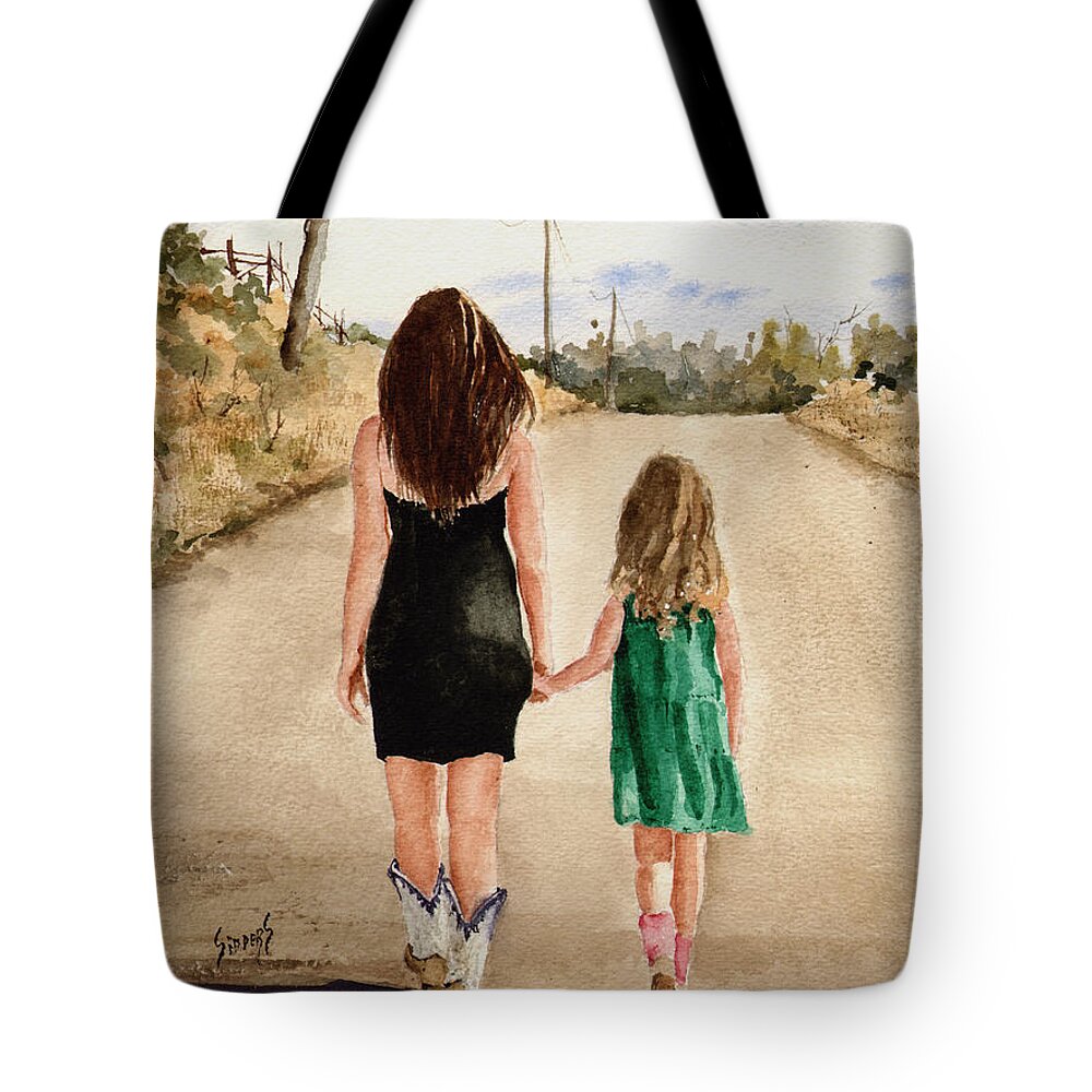 Girls Tote Bag featuring the painting Northwest Oklahoma Sisters by Sam Sidders