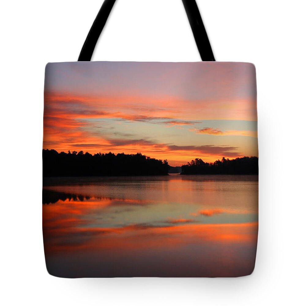 Sunrise Tote Bag featuring the photograph NorthWoods Tranquility 2 by Brook Burling