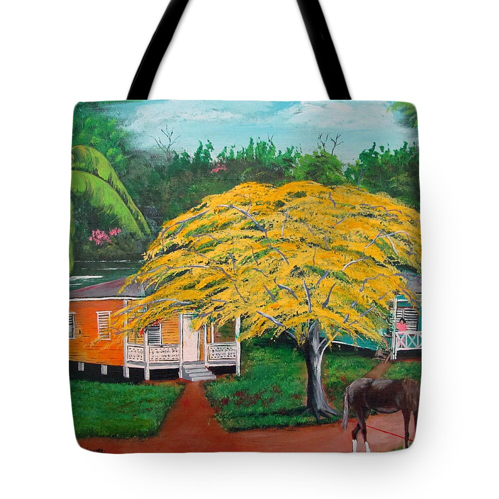Old Wooden Homes Tote Bag featuring the painting Nostalgia by Luis F Rodriguez