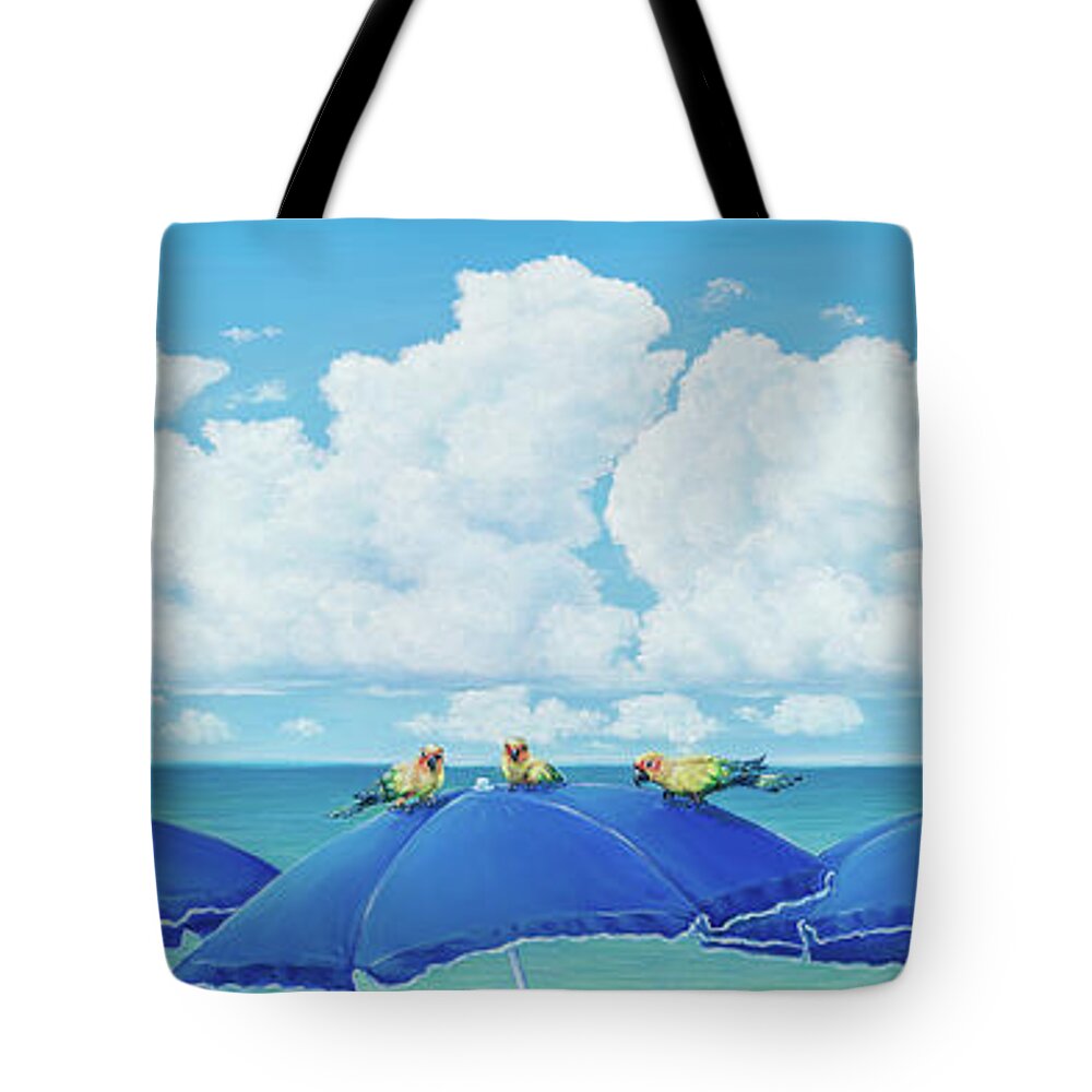 Beach Umbrellas Tote Bag featuring the painting Not So Shady Characters by Elisabeth Sullivan
