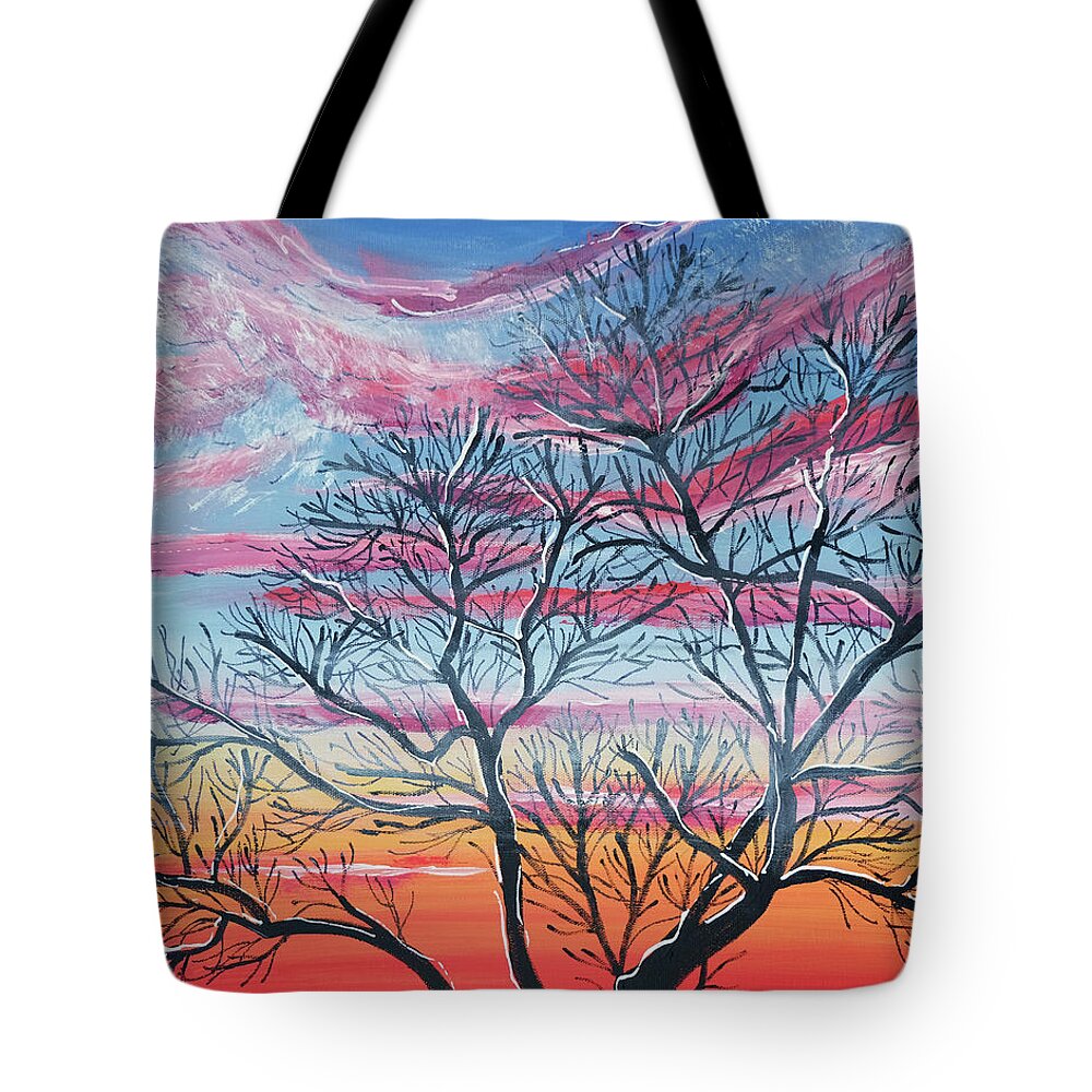Atmospheric Sky Tote Bag featuring the painting November by Laura Hol Art