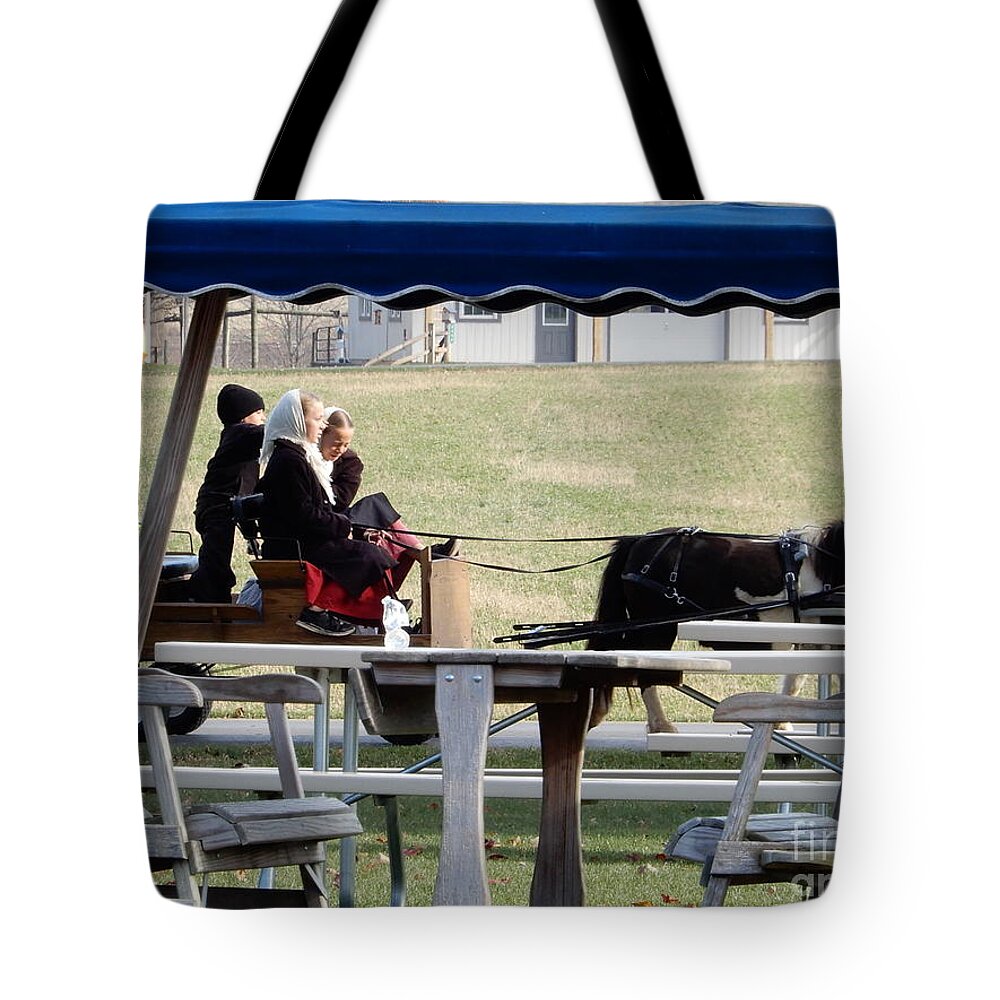 Amish Tote Bag featuring the photograph November Pony Cart Fun by Christine Clark
