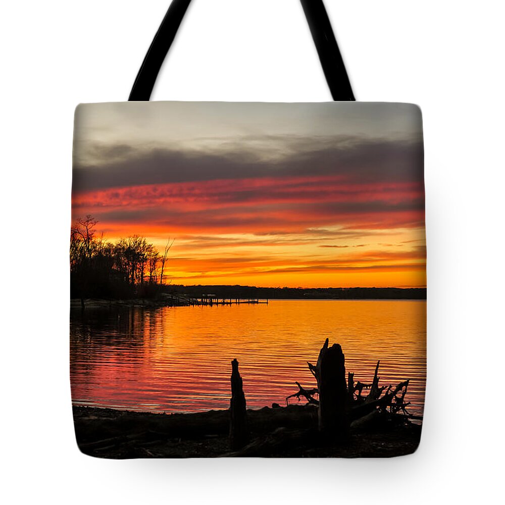 Terry D Photography Tote Bag featuring the photograph November Sunset Manasquan Reservoir NJ by Terry DeLuco