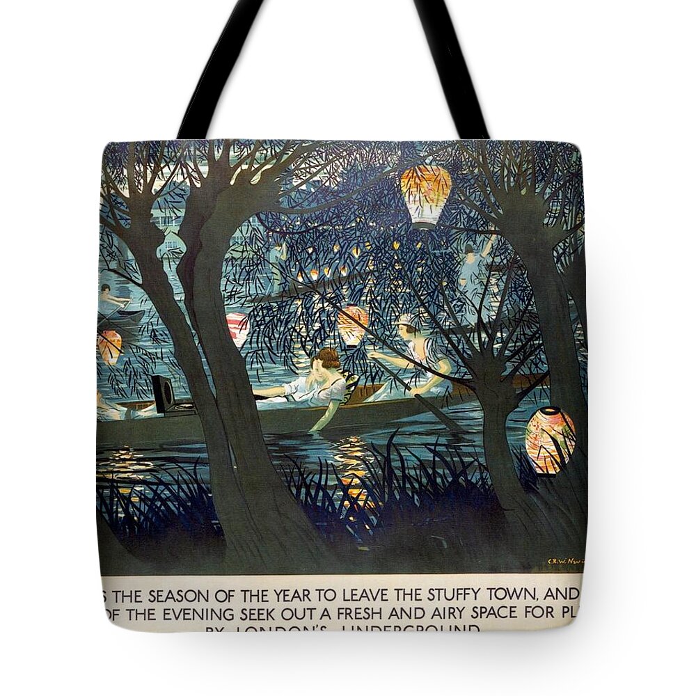 London Tote Bag featuring the mixed media Now is the Season of the Year to Leave the Stuffy Town - London Underground - Retro travel Poster by Studio Grafiikka