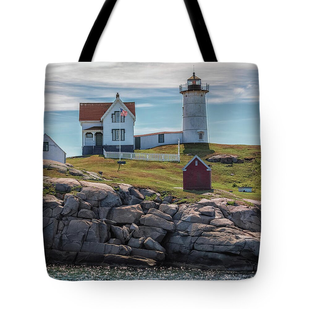 Nubble Lighthouse Tote Bag featuring the photograph Nubble Lighthouse by Brian MacLean