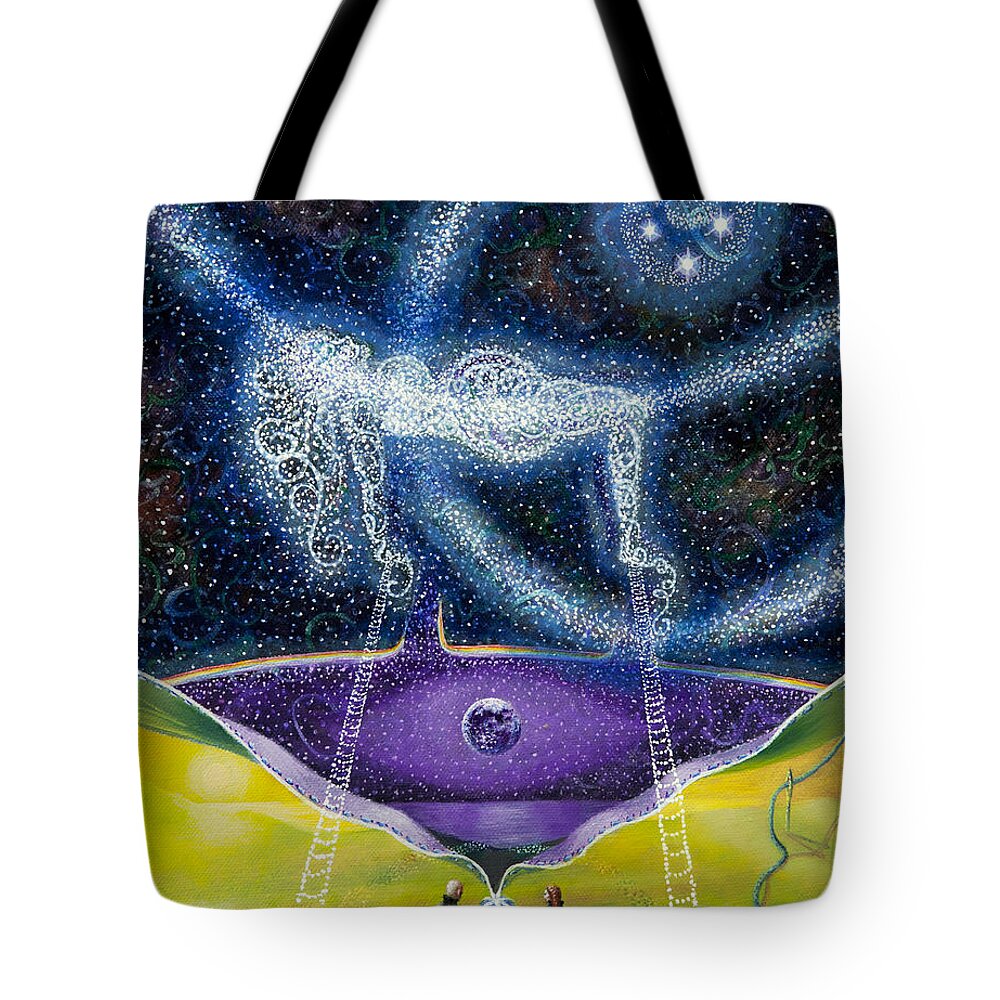 Shelley Irish Tote Bag featuring the painting Nuit and the Seven Sisters by Shelley Irish