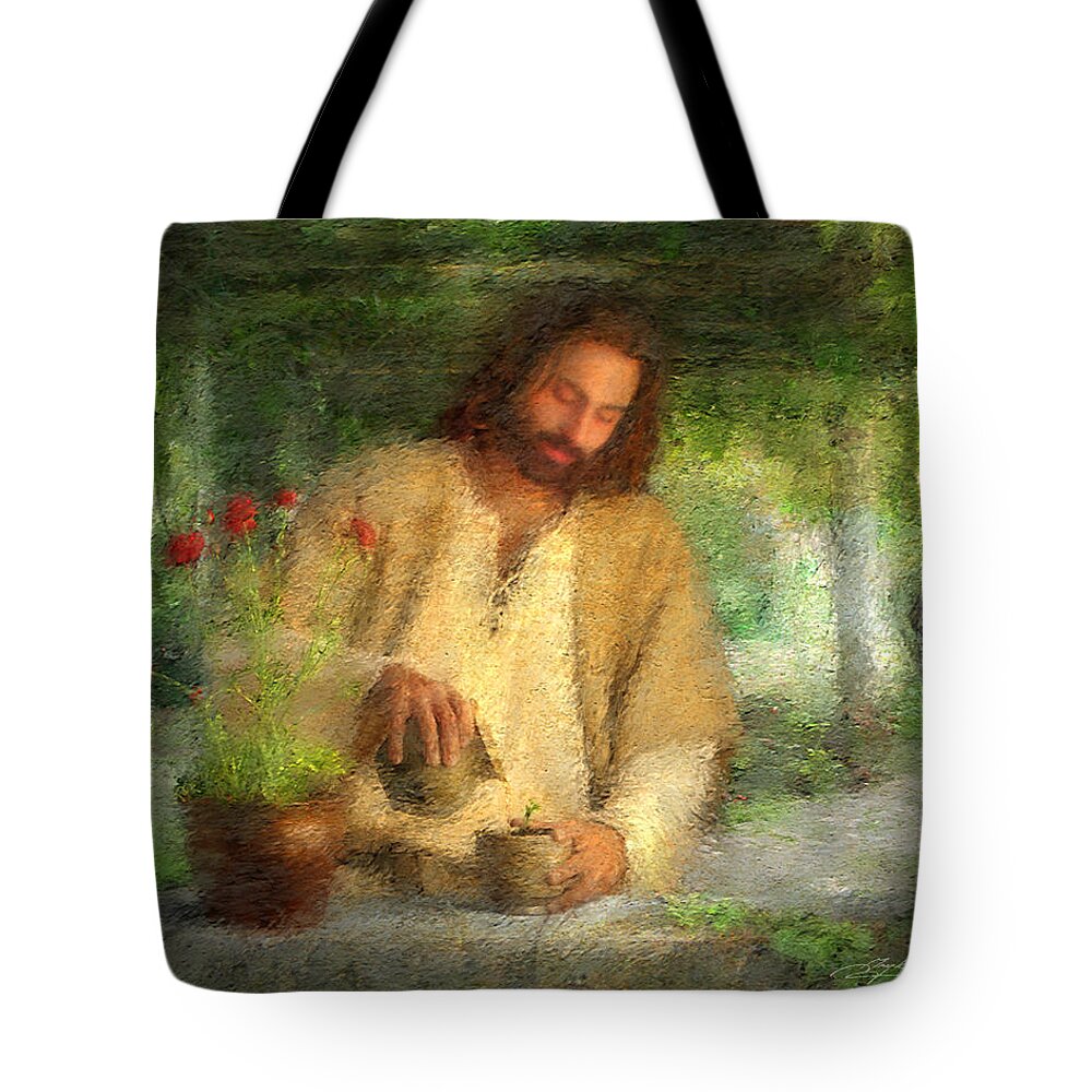 Jesus Tote Bag featuring the painting Nurtured by the Word by Greg Olsen