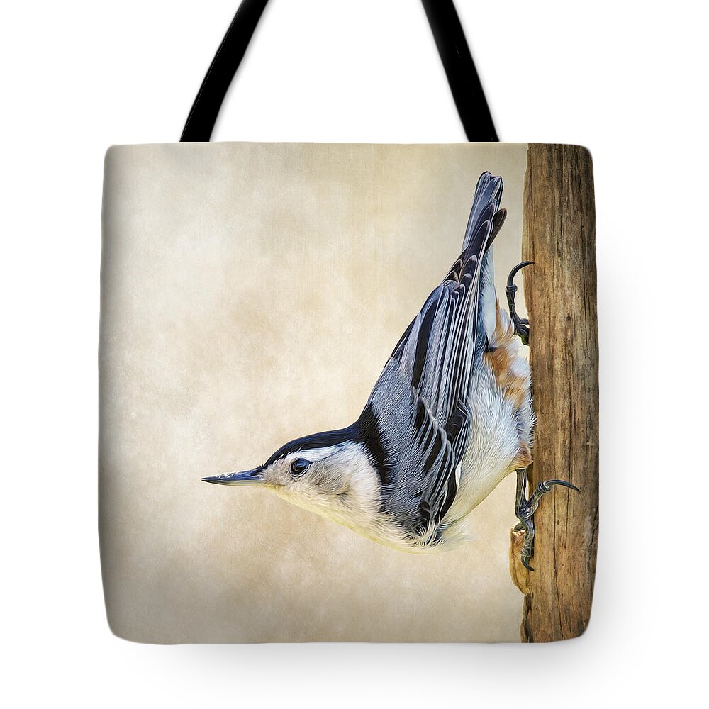 Sitta Carolinensis Tote Bag featuring the photograph Nuthatch Up Close and Personal by Bill and Linda Tiepelman