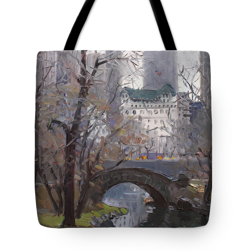 New York City Tote Bag featuring the painting NYC Central Park by Ylli Haruni