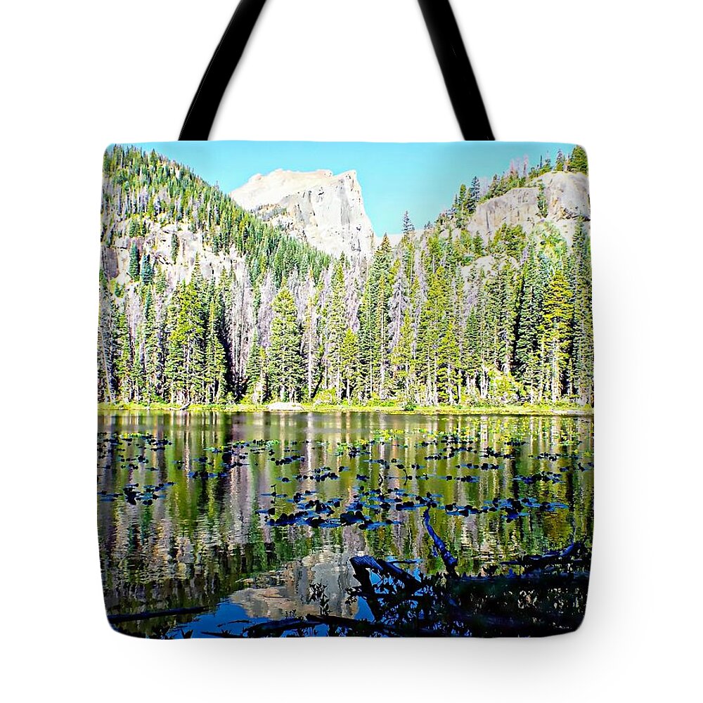 United States Tote Bag featuring the photograph Nymph Lake and Flattop Mountain by Joseph Hendrix