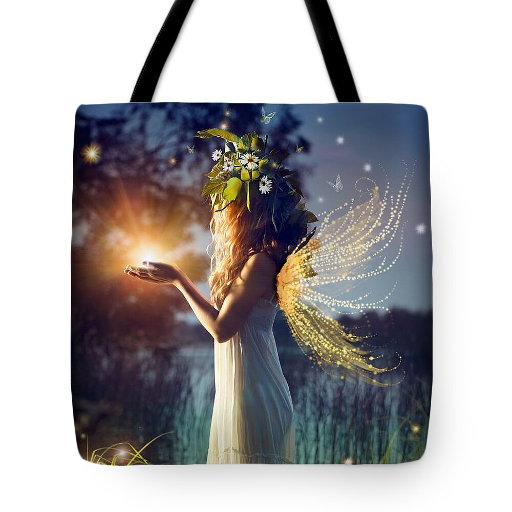 Nymph Of August Tote Bag featuring the digital art Nymph of August by Lilia D
