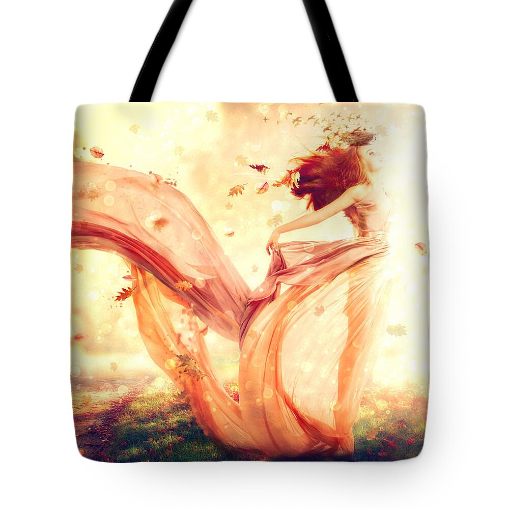 Nymph Of October Tote Bag featuring the digital art Nymph of October by Lilia D