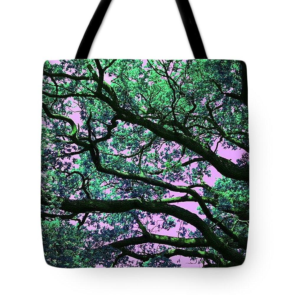  Tote Bag featuring the photograph Oak Above In Emerald Green by Rowena Tutty