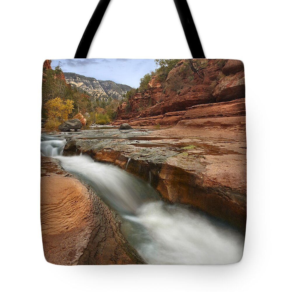 00438935 Tote Bag featuring the photograph Oak Creek In Slide Rock State Park by Tim Fitzharris