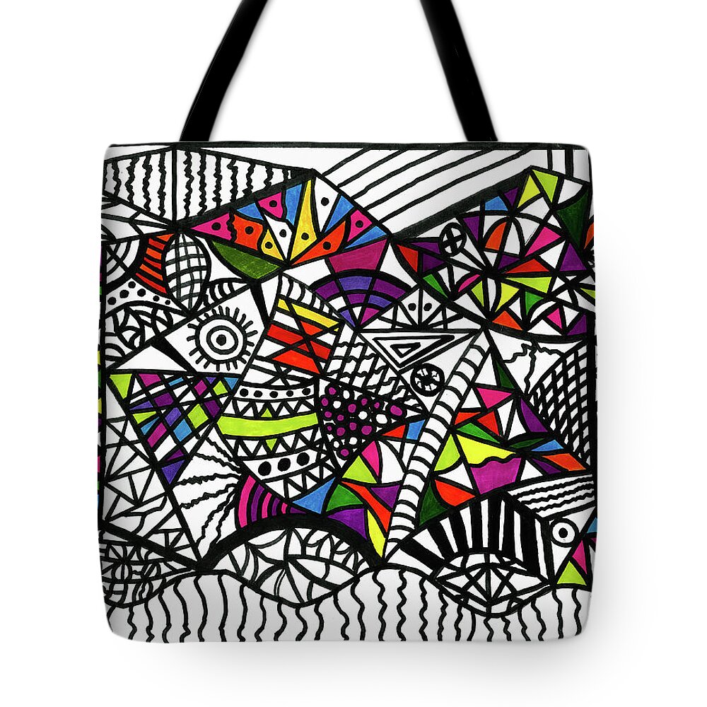 Original Drawing Tote Bag featuring the drawing Objective Contrast With Color by Susan Schanerman