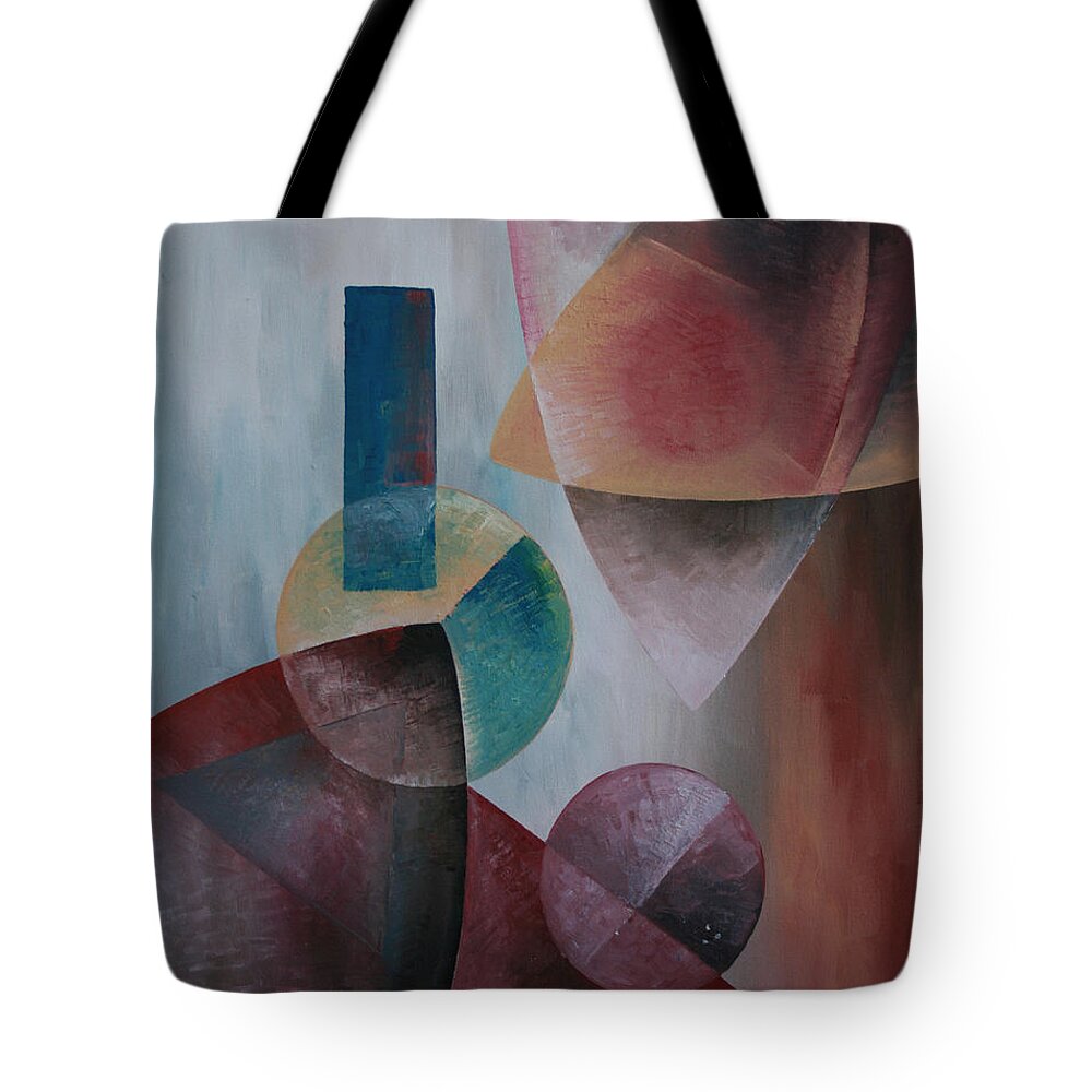 Objects In Space Tote Bag featuring the painting Objects in Space by Obi-Tabot Tabe