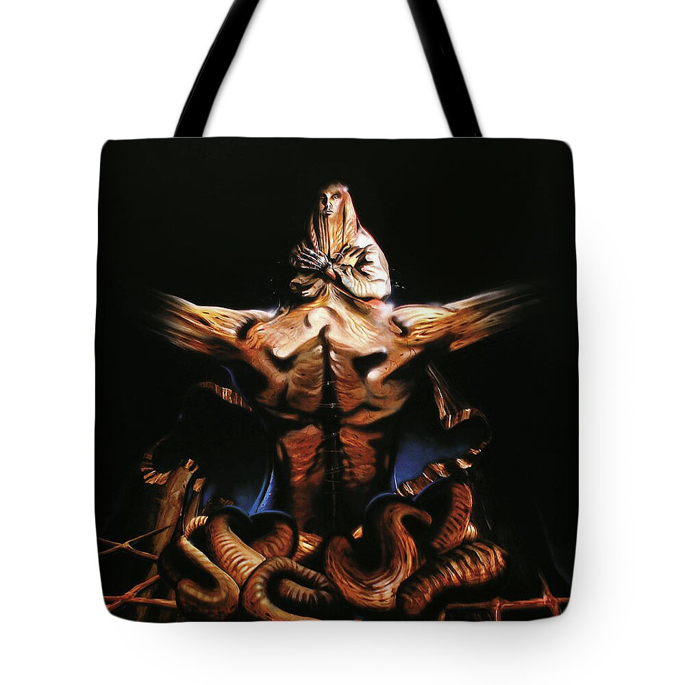 Fantasy Tote Bag featuring the painting Obliveon Nemesis by Sv Bell