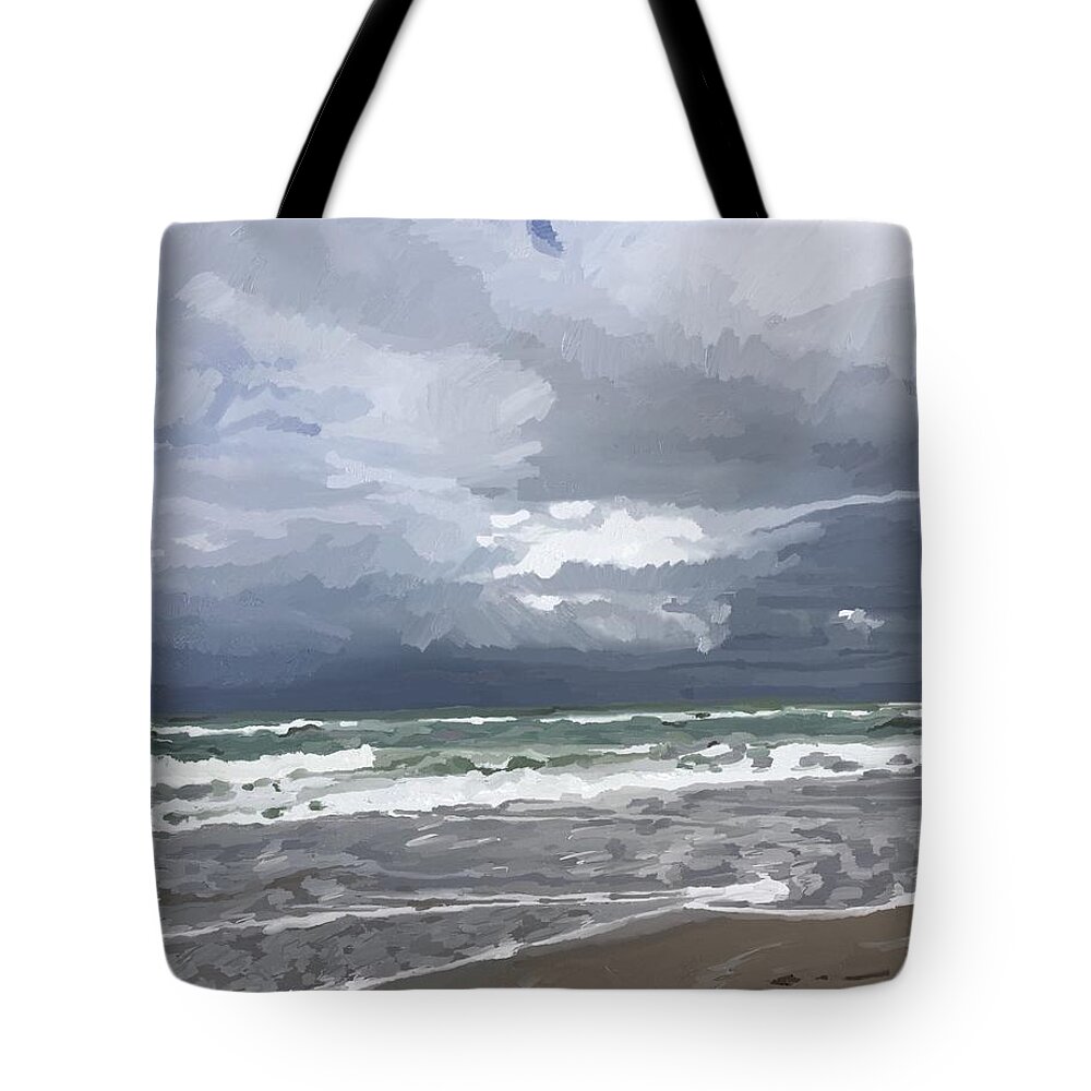 Clouds Tote Bag featuring the painting Ocean and Clouds over Beach at Hobe Sound by Melissa Abbott