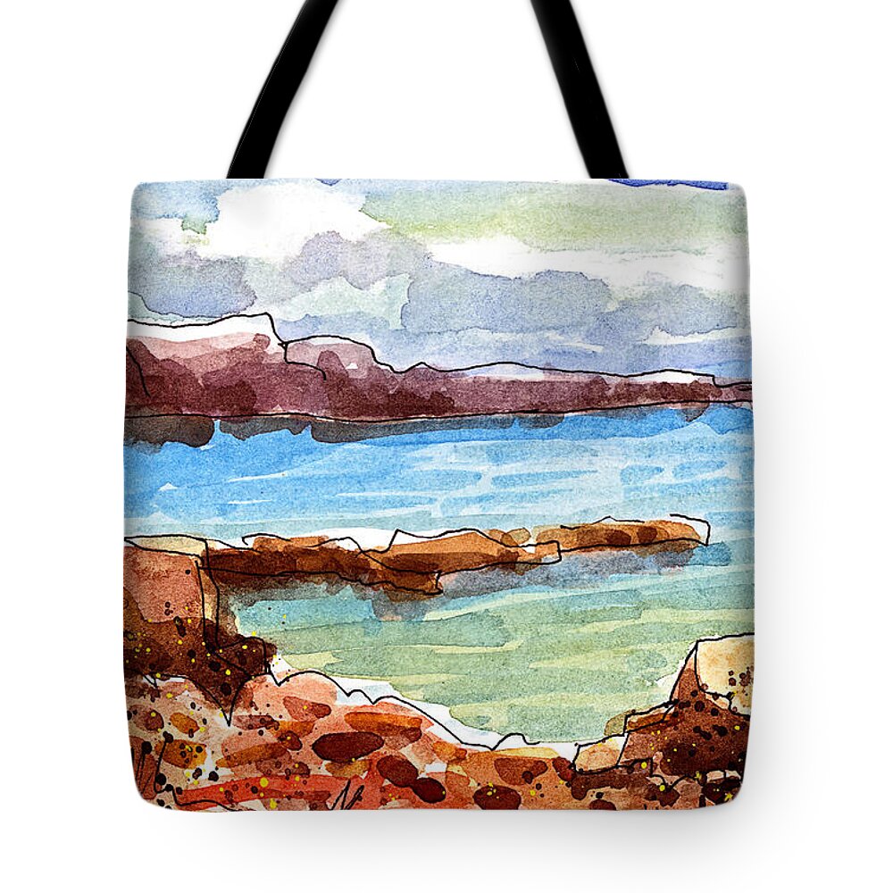 Ocean Tote Bag featuring the mixed media Ocean Cliffs by Tonya Doughty
