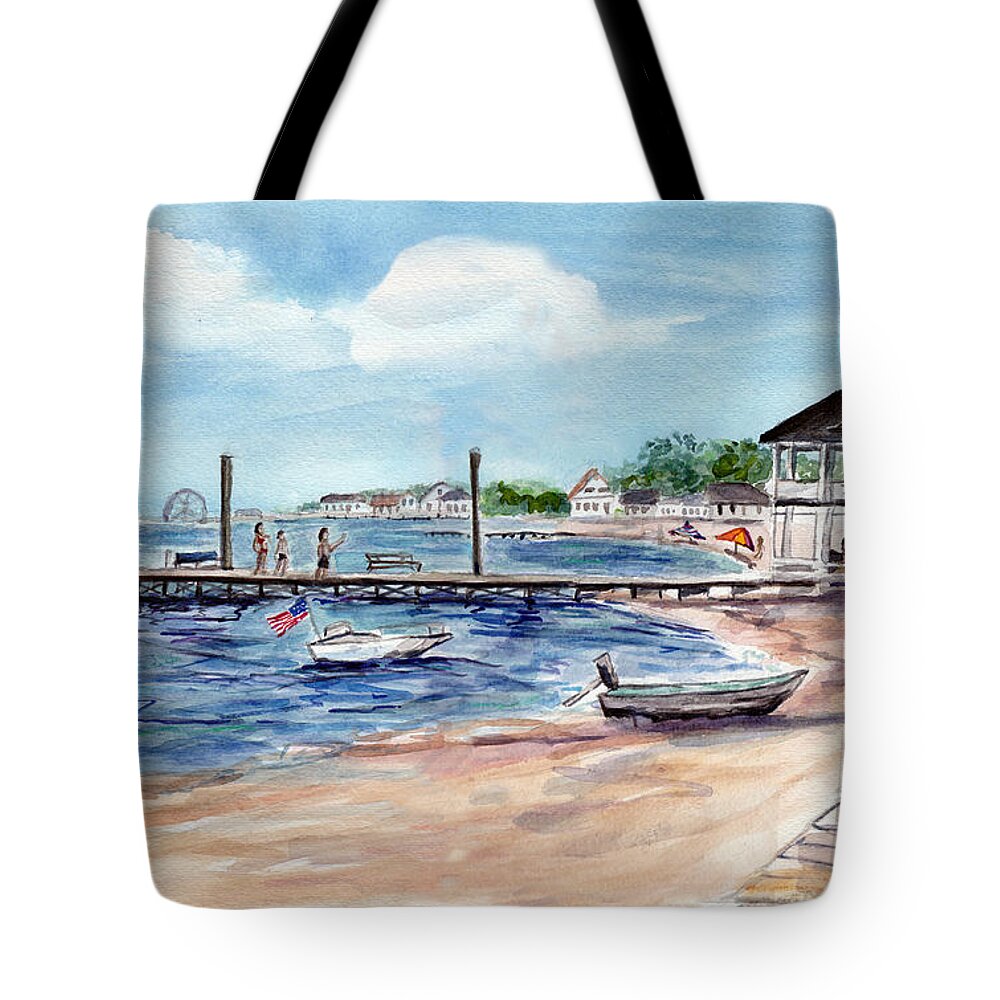 Ocean Gate Tote Bag featuring the painting Ocean Gate Boardwalk by Clara Sue Beym