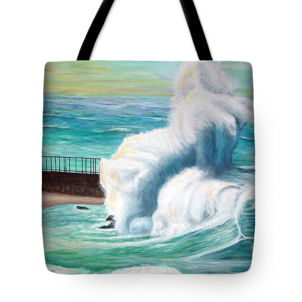 Ocean Tote Bag featuring the painting Ocean Jetty by Shelly Tschupp
