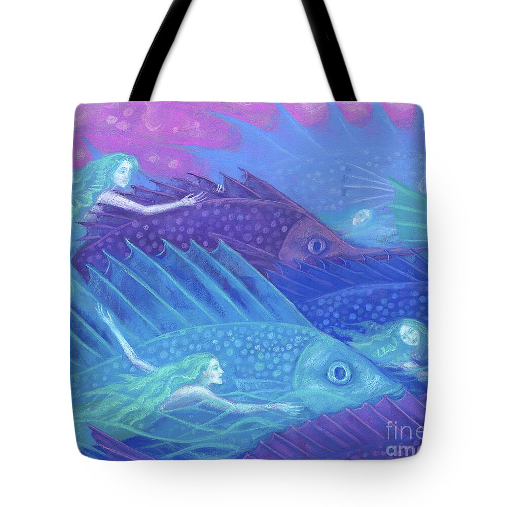 Mermaids Tote Bag featuring the painting Ocean nomads by Julia Khoroshikh