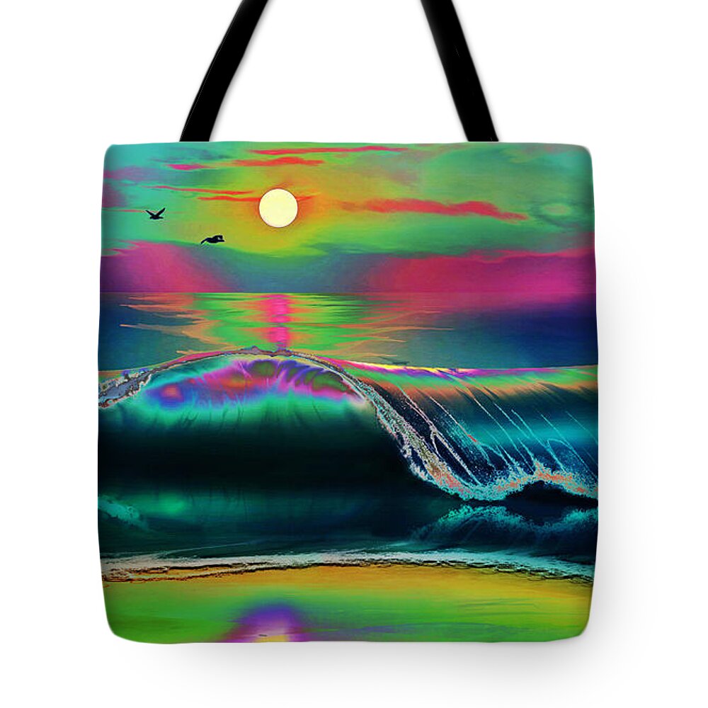 Water Tote Bag featuring the digital art Ocean Sunset Abstract by Gregory Murray