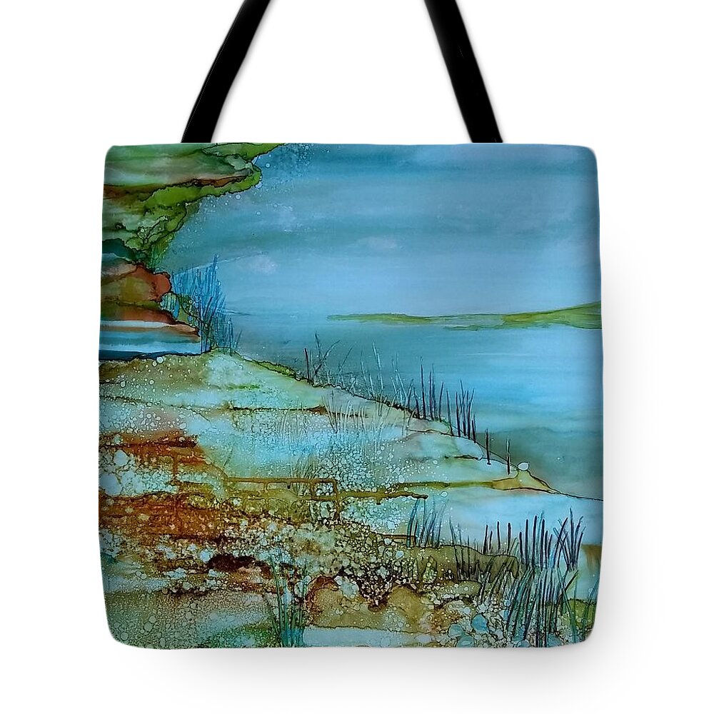 Alcohol Ink Prints Tote Bag featuring the painting Ocean View by Betsy Carlson Cross