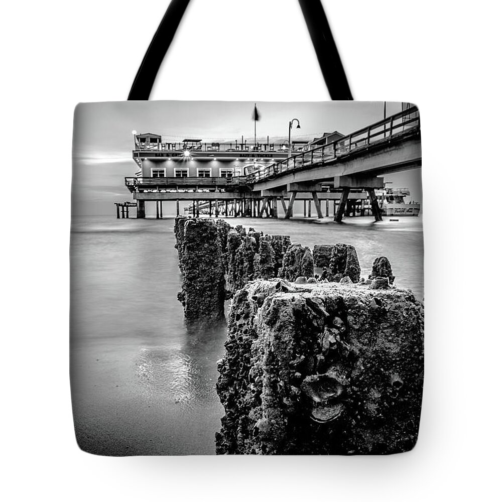 Sunrise Tote Bag featuring the photograph Ocean View Fishing Pier Summer Sunrise 2 by Larkin's Balcony Photography