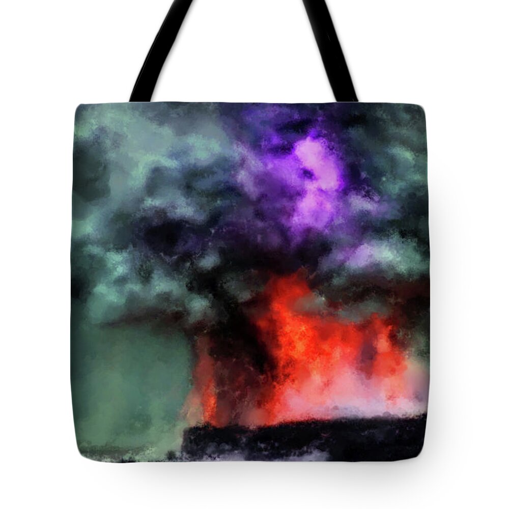 Volcano Tote Bag featuring the painting Ocean Volcano by Armin Sabanovic