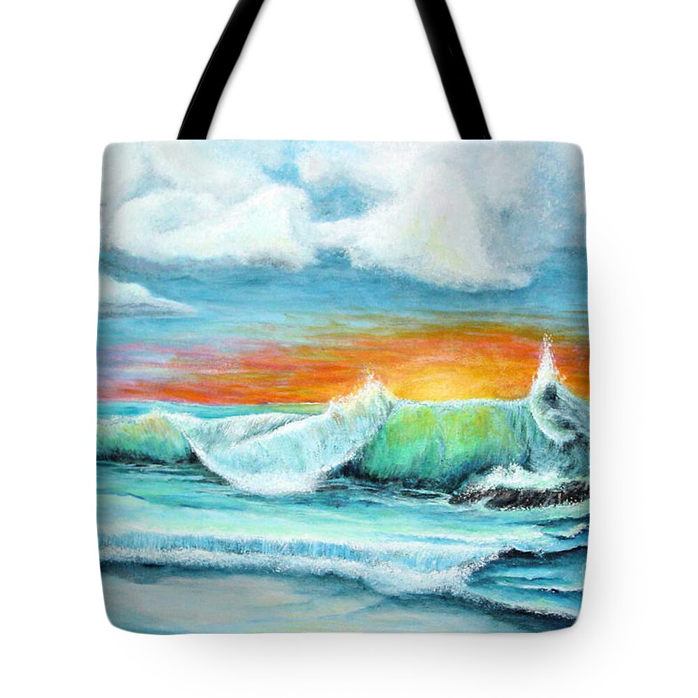 Ocean Tote Bag featuring the painting Ocean Wave at Sunset by Shelly Tschupp
