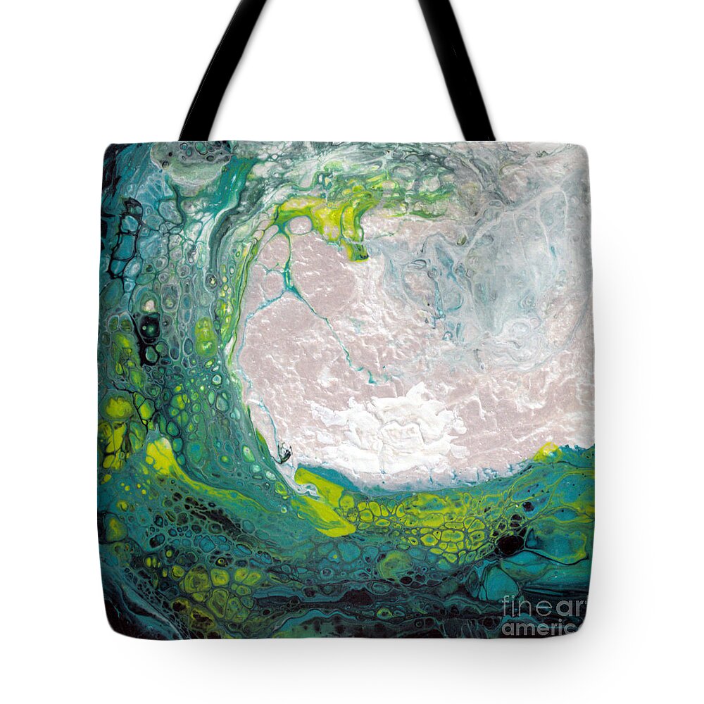Abstract Tote Bag featuring the painting Ocean Wave Pour 1 by Shelly Tschupp