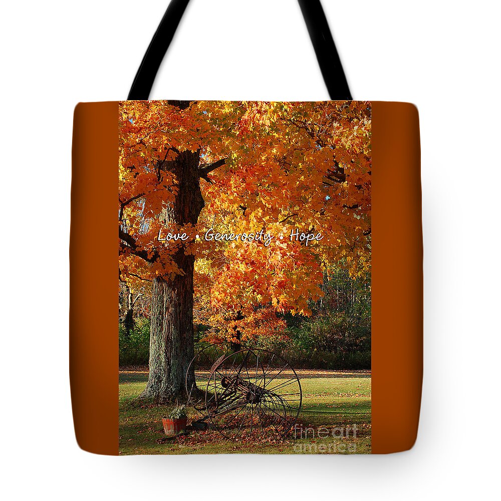 Diane E. Berry Tote Bag featuring the photograph October Day Love Generosity Hope by Diane E Berry
