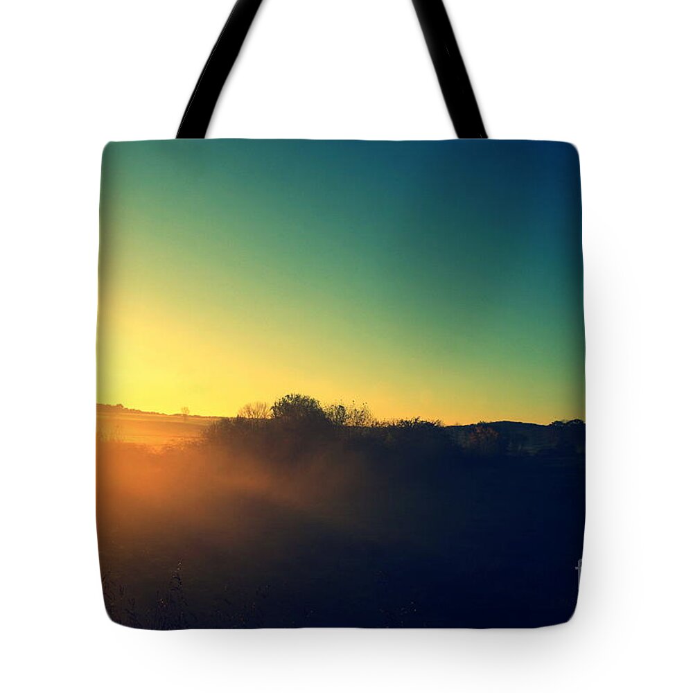 Sunrise Tote Bag featuring the photograph October Farm Sunrise by Neal Eslinger
