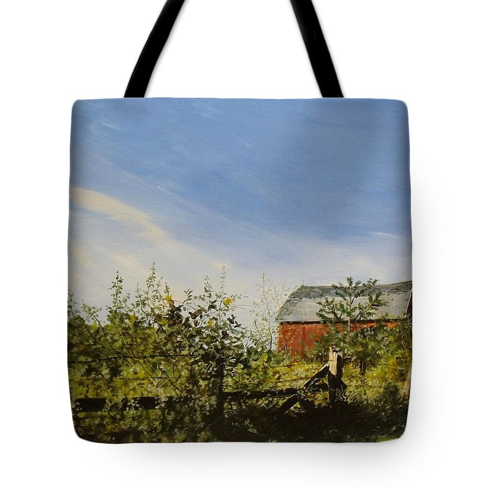 Landscape Tote Bag featuring the painting October Fence by William Brody