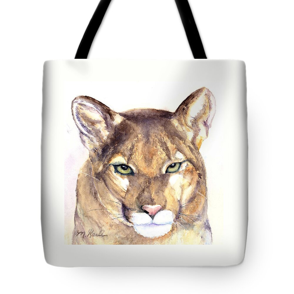 Mountain Lion Tote Bag featuring the painting October Lion by Marsha Karle