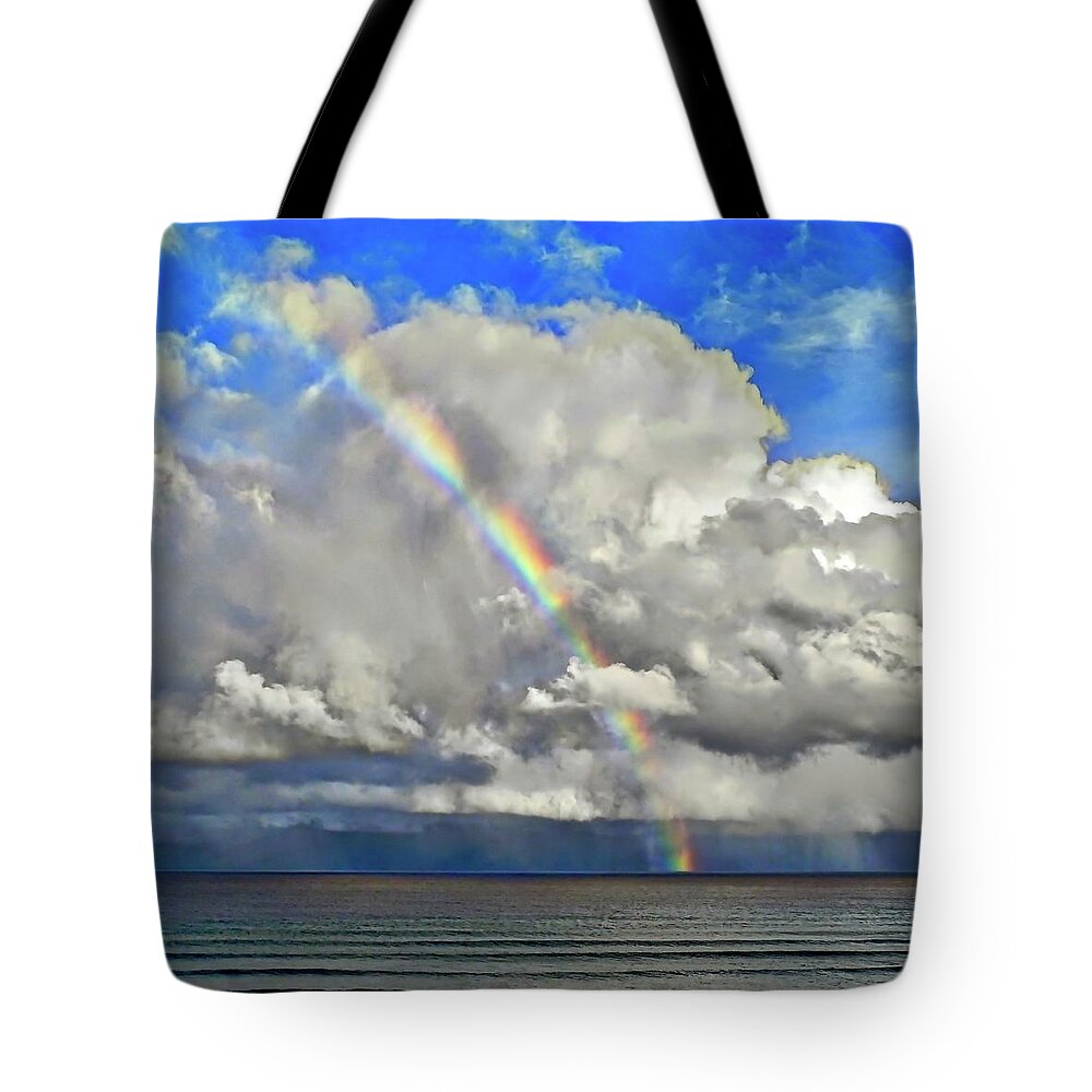 Rainbow Tote Bag featuring the photograph October Rainbow in Maui by Kirsten Giving