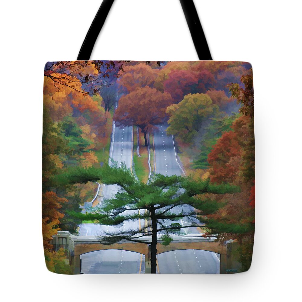 Road Tote Bag featuring the digital art October Road by Xine Segalas