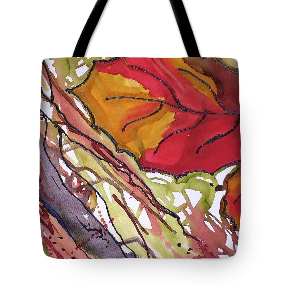 Leaf Tote Bag featuring the mixed media OctoberSecond by Susan Kubes