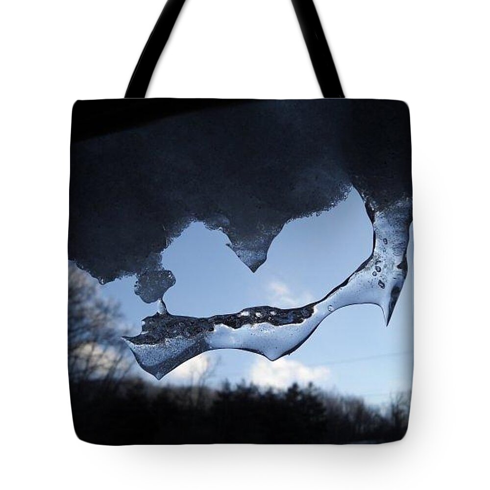 Icicle Tote Bag featuring the photograph Odd Icicle by Chuck Brown