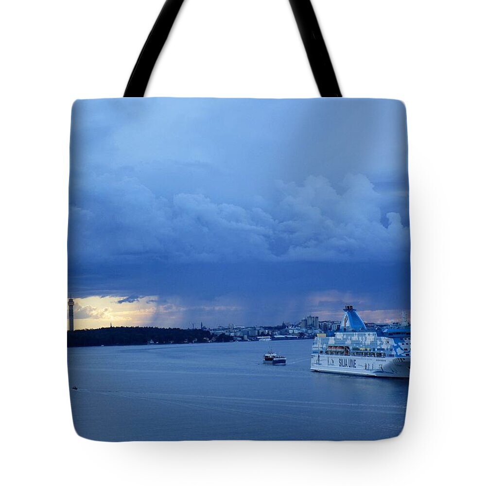 Boat Tote Bag featuring the photograph Off to another country by Rosita Larsson